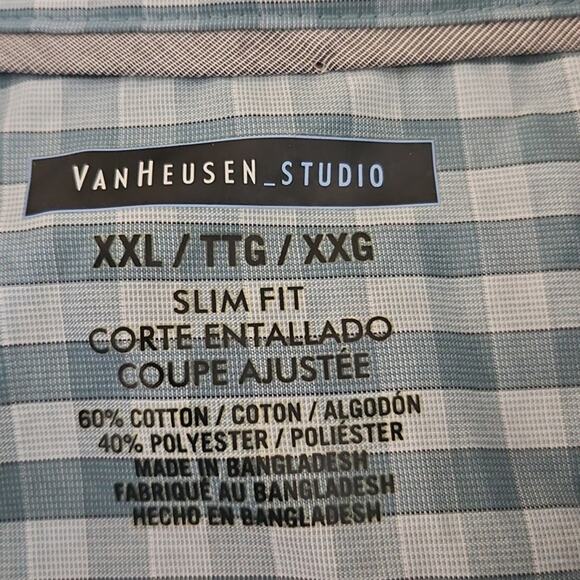 Van Heusen Studio Men’s Blue Gingham Slim Fit Button-Down Shirt – Size XXL NWT - Picture 3 of 5